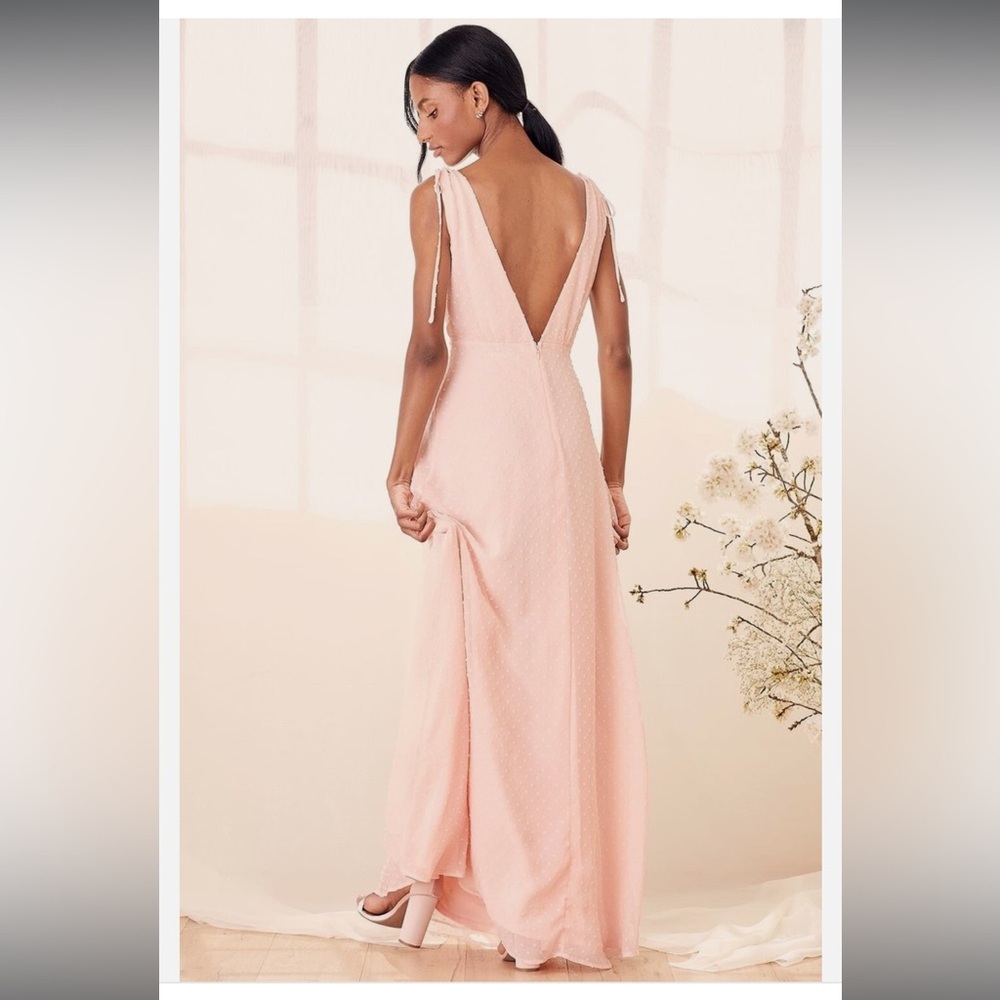 Lulus Pink Chiffon Maxi Dress V‑Neck maxi dress wedding guest - Picture 3 of 13